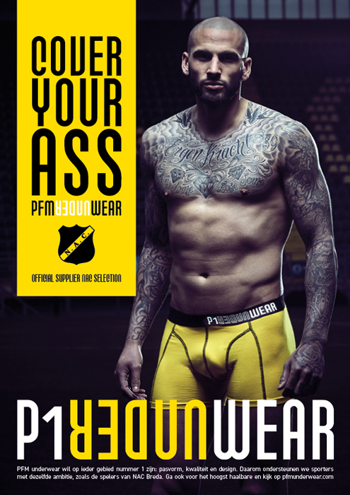 NAC speler Joey Suk in advertentie P1 underwear 